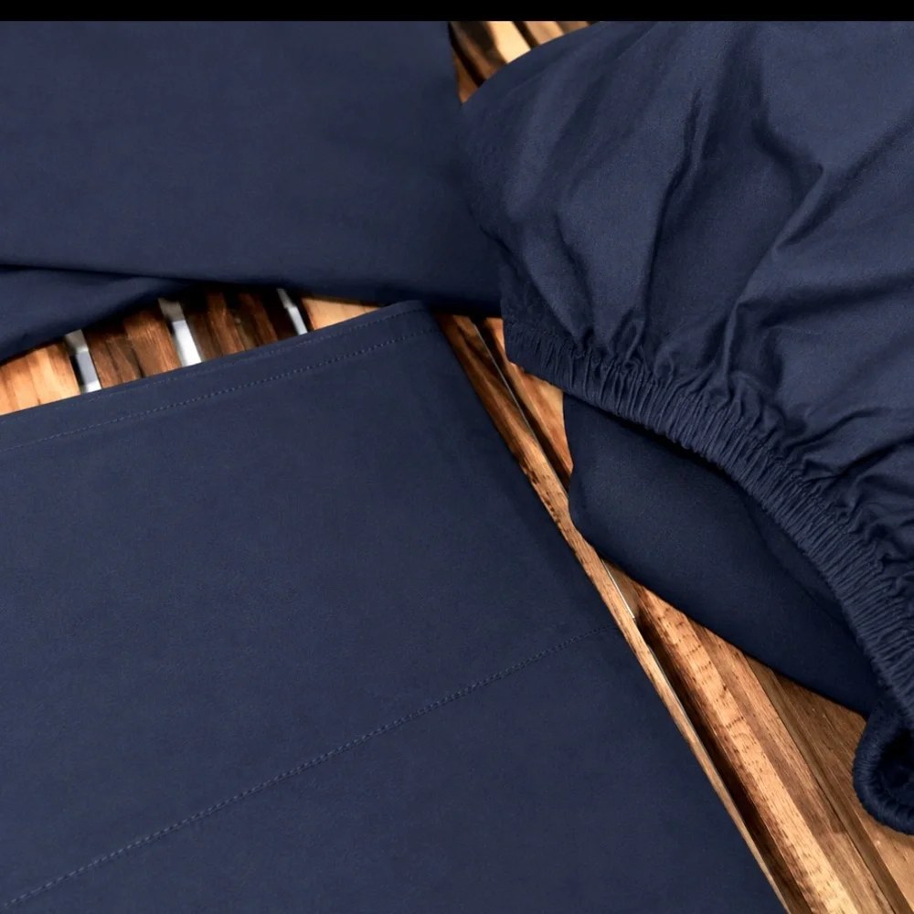 Restoration Hardware RH Italian Ultra Smooth 464TC Percale Queen Sheet Set Navy